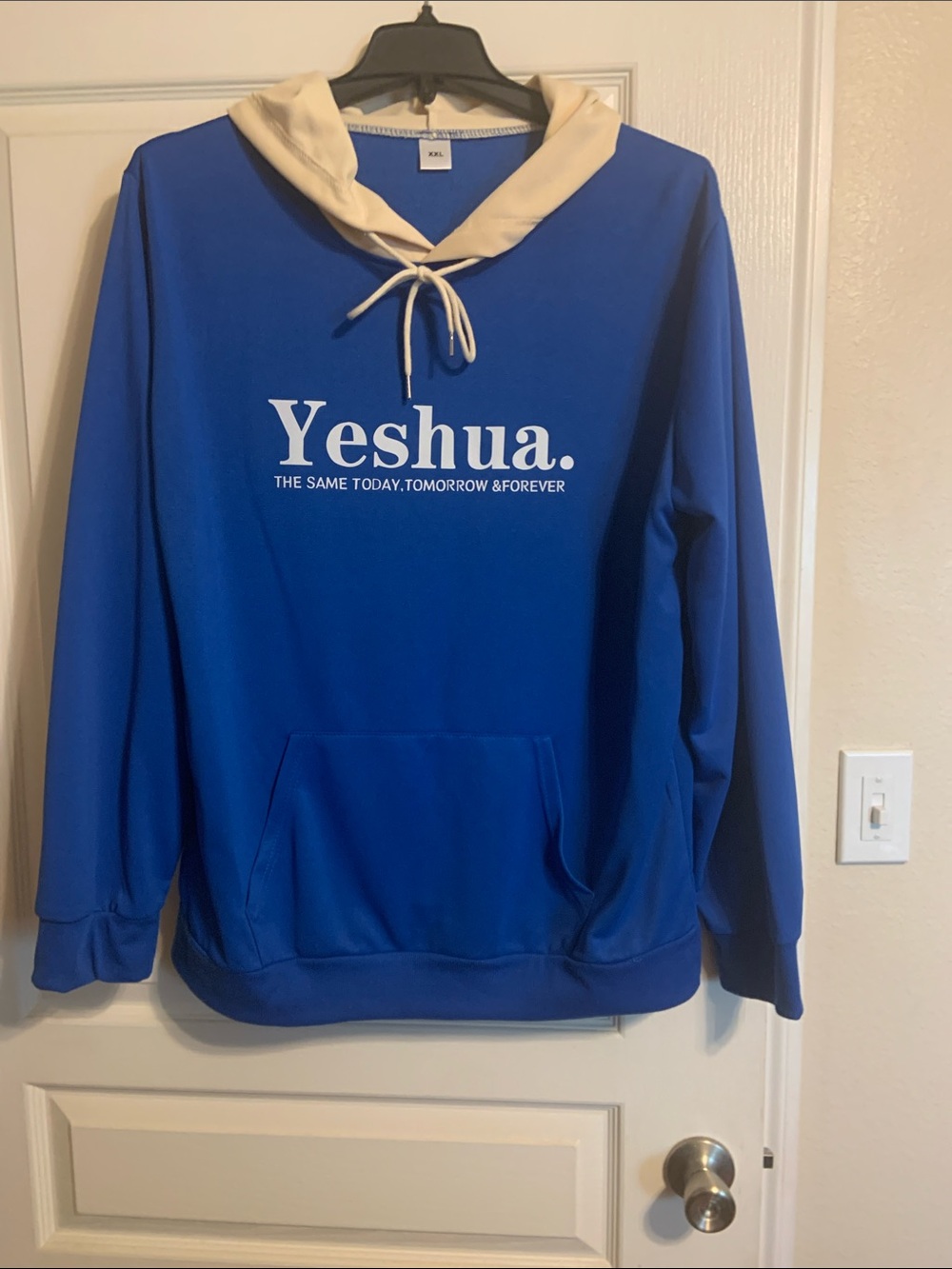 Yeshua Blue Unisex Hooded Pullover with Cream Hood